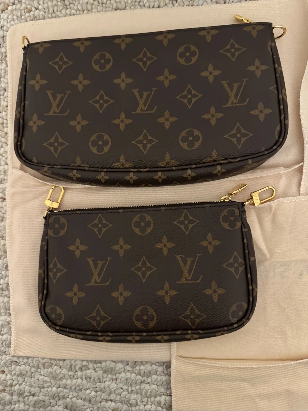 Louis Vuitton Monogram Mini Pochette Trio with Gold Chain